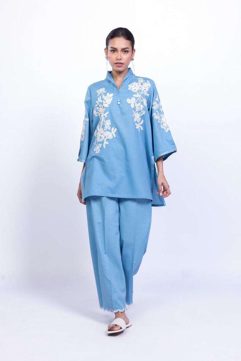 Embroidered | Cotton Dobby | Floral Blue Kurta | USD 35.00