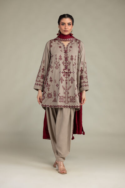 Embroidered | Raw Silk | Beige Silk Shalwar | USD 35.00