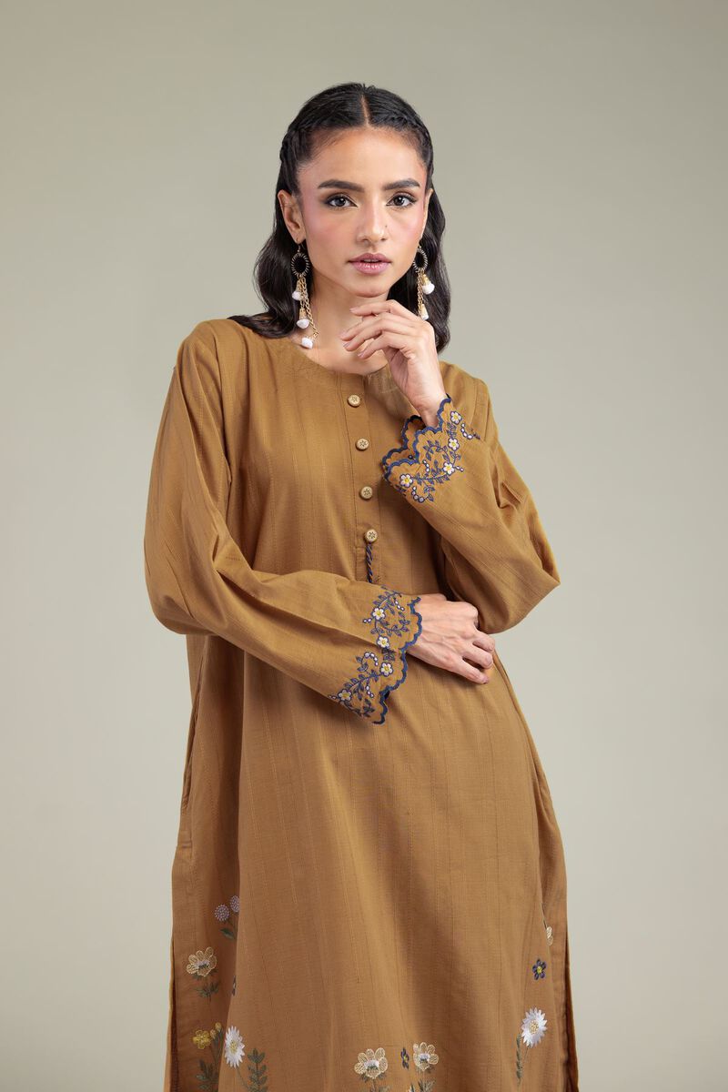 Embroidered | Textured Cotton | Cotton Longline Kurta | USD 55.00
