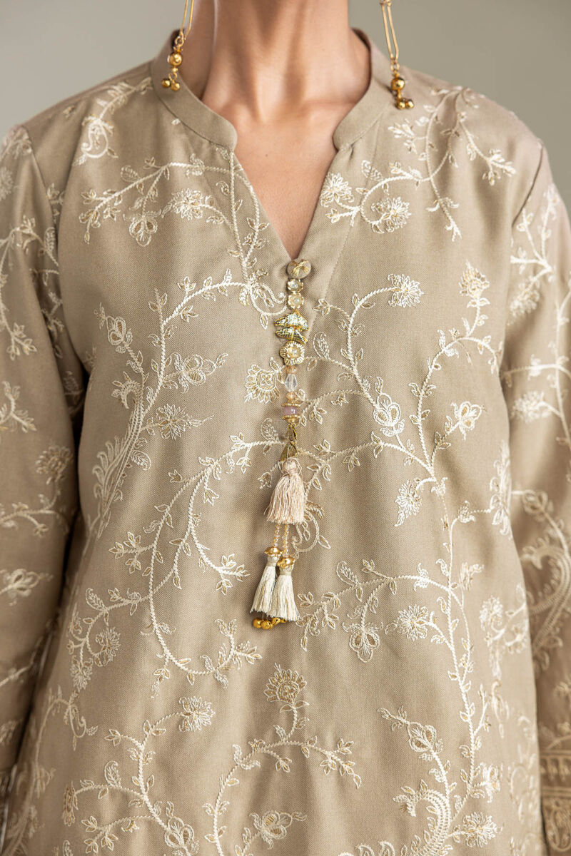 Embroidered | Heavy Blended Viscose | Floral V-Neck Kurta | USD 65.00