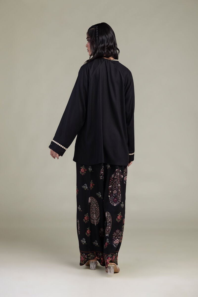 Embroidered | Viscose Crepe | Black V-Neck Tunic | USD 45.00