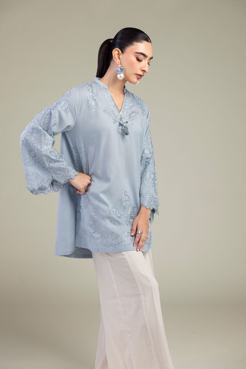 Embroidered | Raw Silk | Blue Silk Kurta | USD 55.00