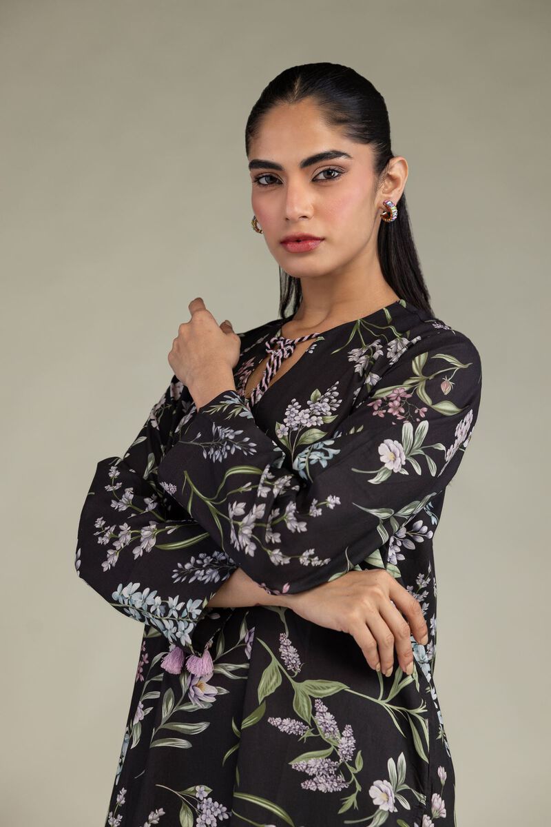 Printed | Cotton Viscose | Black Floral Kurta | USD 40.00
