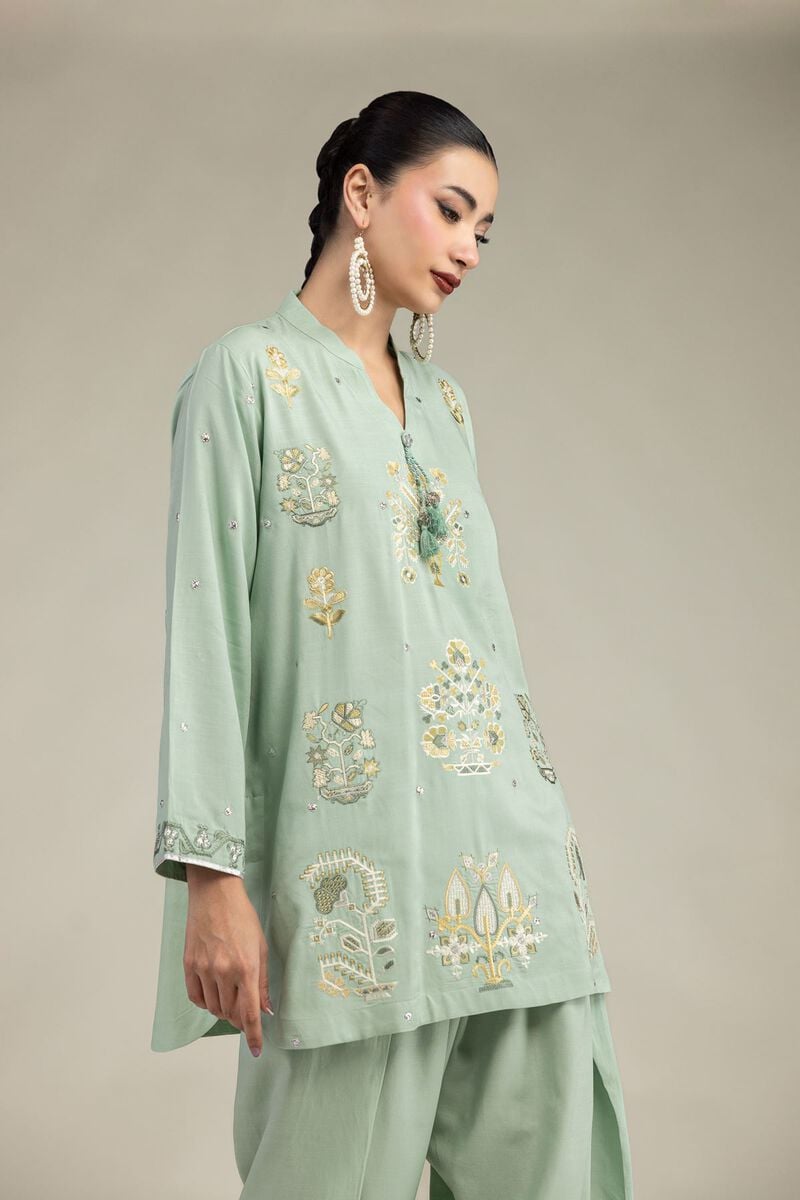 Embroidered | Raw Silk | Floral Embroidered Kurta | USD 45.00