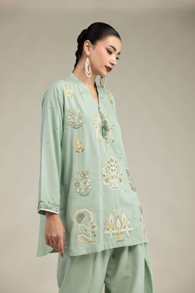 Embroidered | Raw Silk | Floral Embroidered Kurta | USD 45.00
