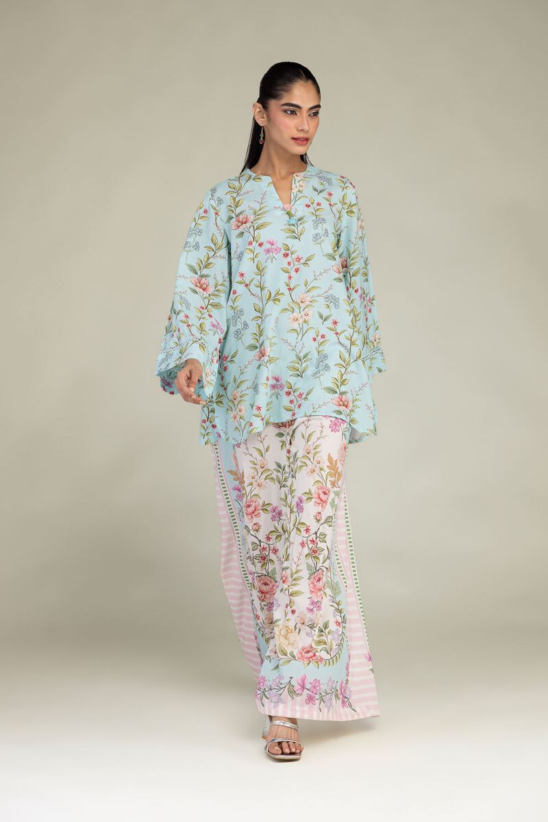 Printed | Cotton Viscose | Blue V-Neck Kurta | USD 35.00