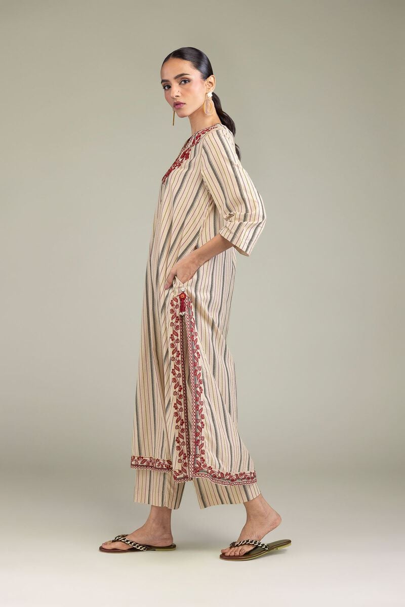 Embroidered | Cambric | Beige Cambric Pants | USD 25.00