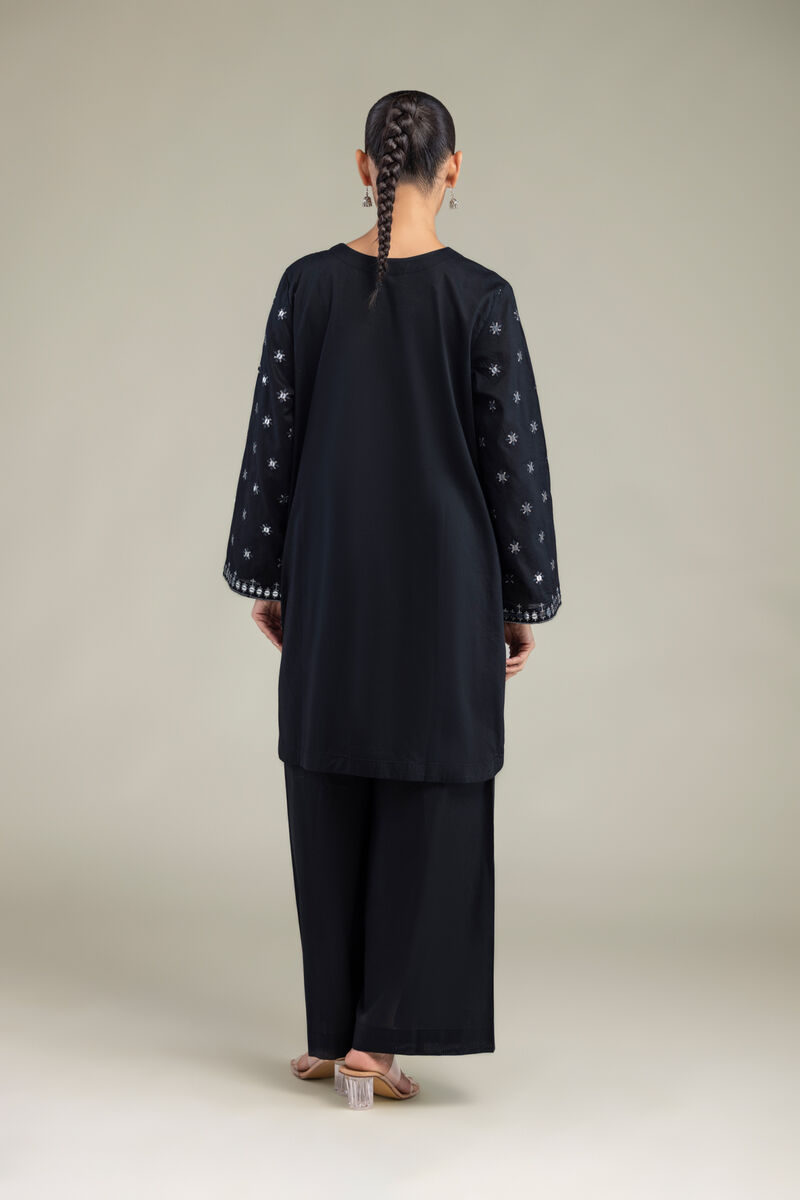 Embroidered | Cambric | Black V-neck Kurta | USD 40.00