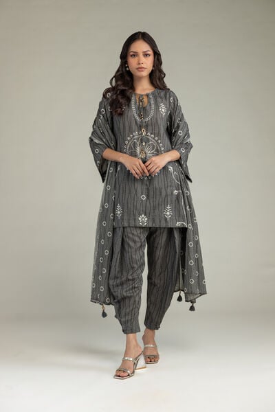 Printed | Cotton Dobby | Gray Cotton Kurta | USD 30.00