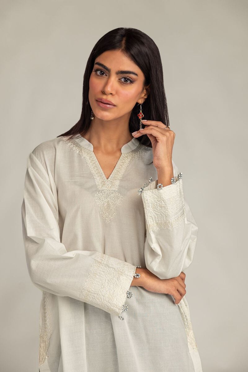 Embroidered | Cotton Dobby | V-Neck Solid Kurta | USD 40.00