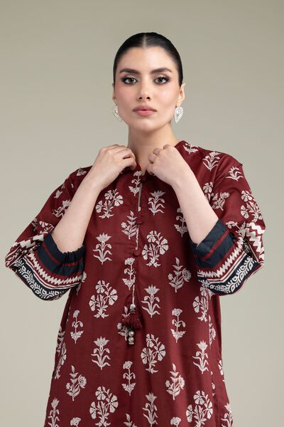 Printed | Cambric | Maroon Cambric Kurta | USD 30.00