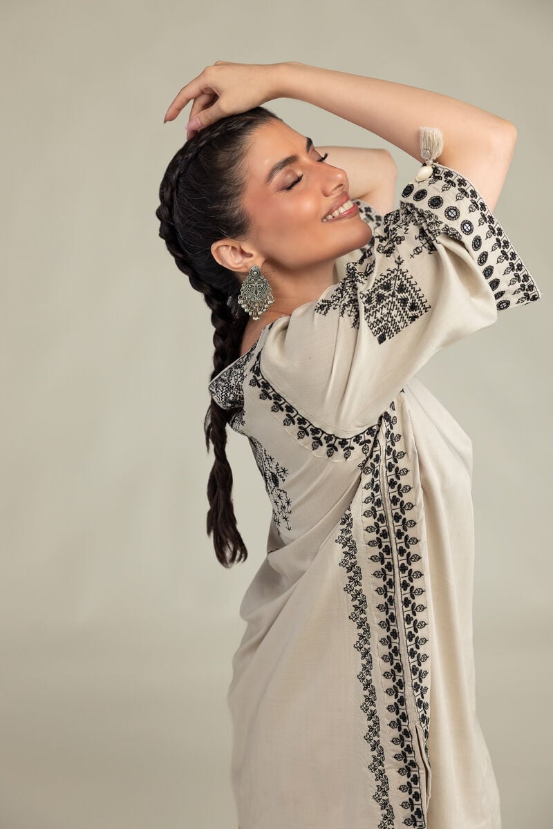 Embroidered | Raw Silk | Short Beige Kurta | USD 60.00