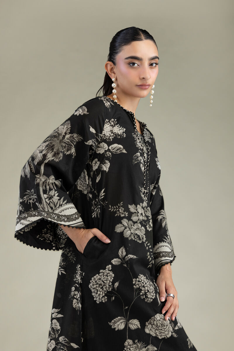 Printed | Cambric | Long Black Kurta | USD 45.00