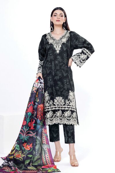 Embroidered | Cotton Satin | Fabrics 3 Piece | USD 37.50