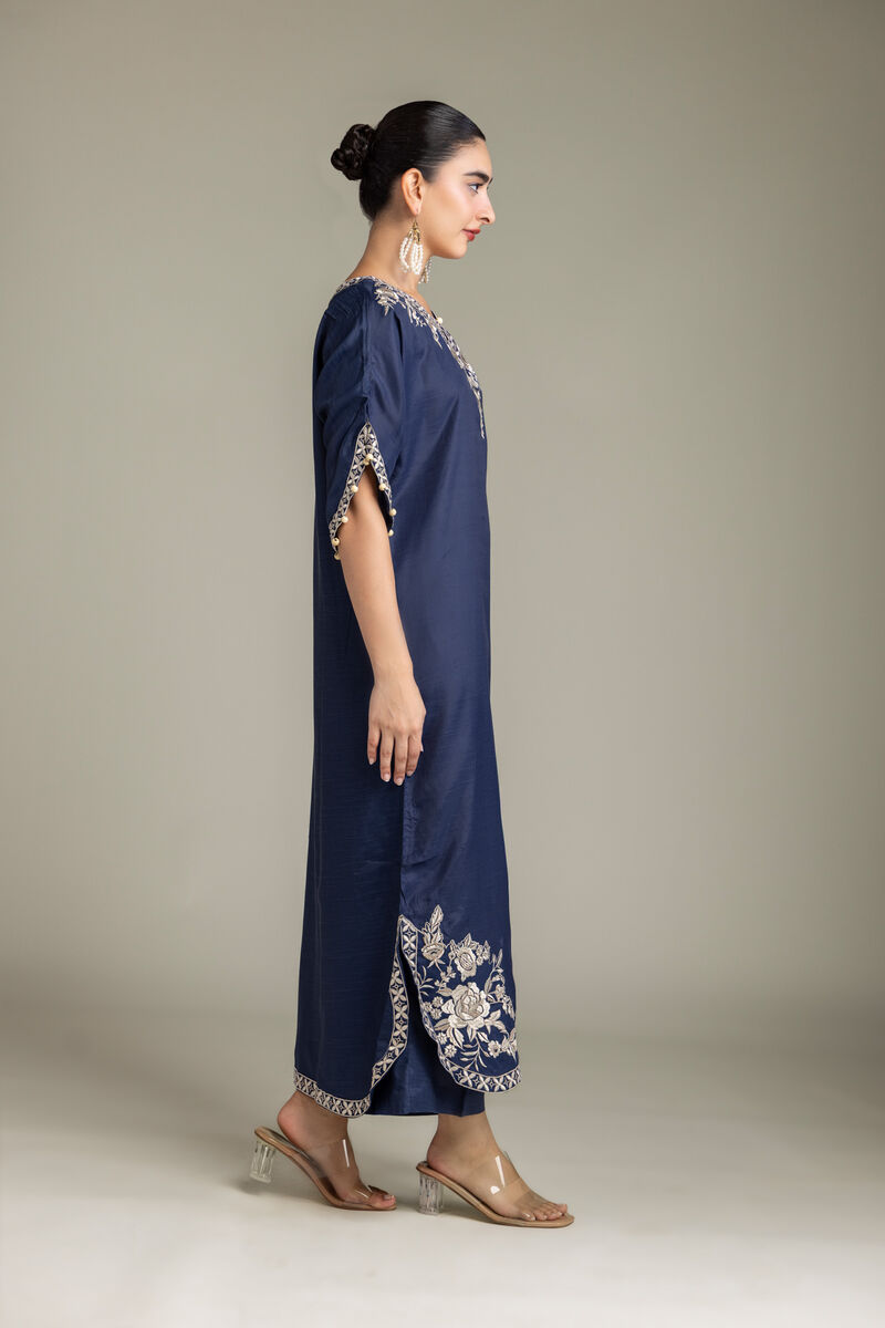 Embroidered | Raw Silk | Navy Embroidered Kurta | USD 70.00