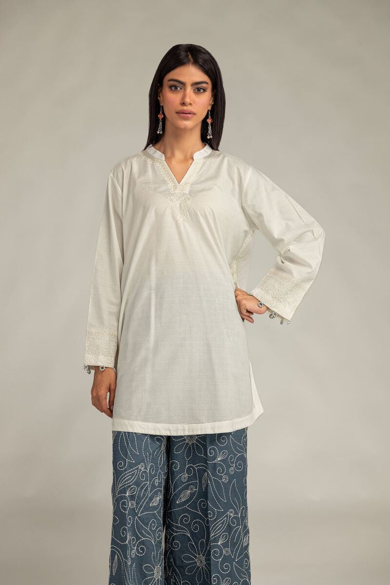 Embroidered | Cotton Dobby | V-Neck Solid Kurta | USD 40.00