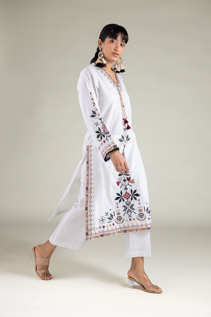 Embroidered | Cambric | White 2-Piece Tailored  | USD 45.00