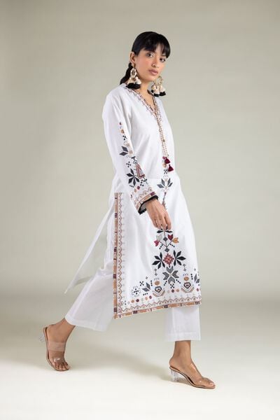 Embroidered | Cambric | White 2-Piece Tailored  | USD 45.00