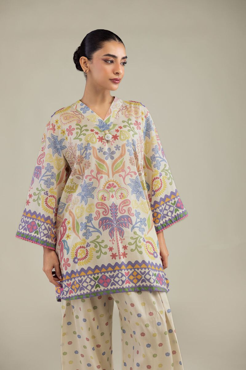 Printed | Textured Weave | Short V-Neck Kurta | USD 35.00