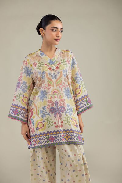 Printed | Textured Weave | Short V-Neck Kurta | USD 35.00