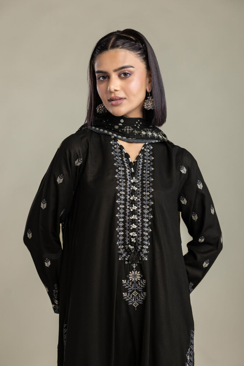 Embroidered | Raw Silk | Black Tailored 3-Piece | USD 105.00