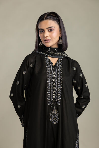 Embroidered | Raw Silk | Black Tailored 3-Piece | USD 105.00