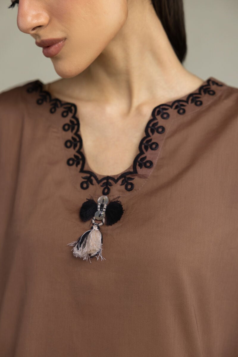 Embroidered | Cambric | Short Brown Kurta | USD 45.00