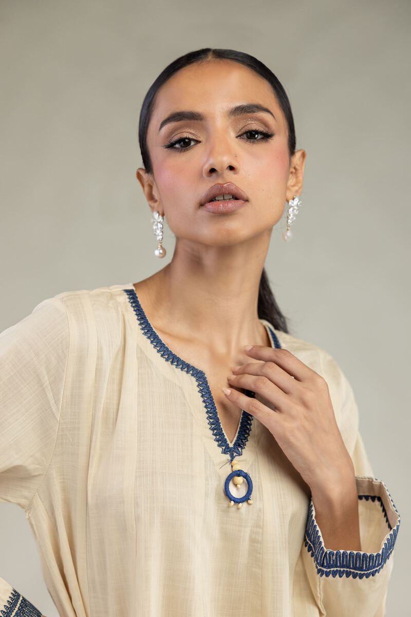 Textured Cotton | Embroidered | Short Cotton Kurta  | USD 40.00