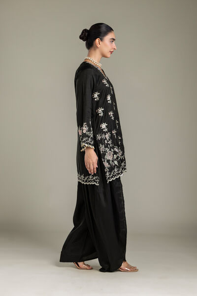 Embroidered | Raw Silk | Black Silk Pants | USD 40.00