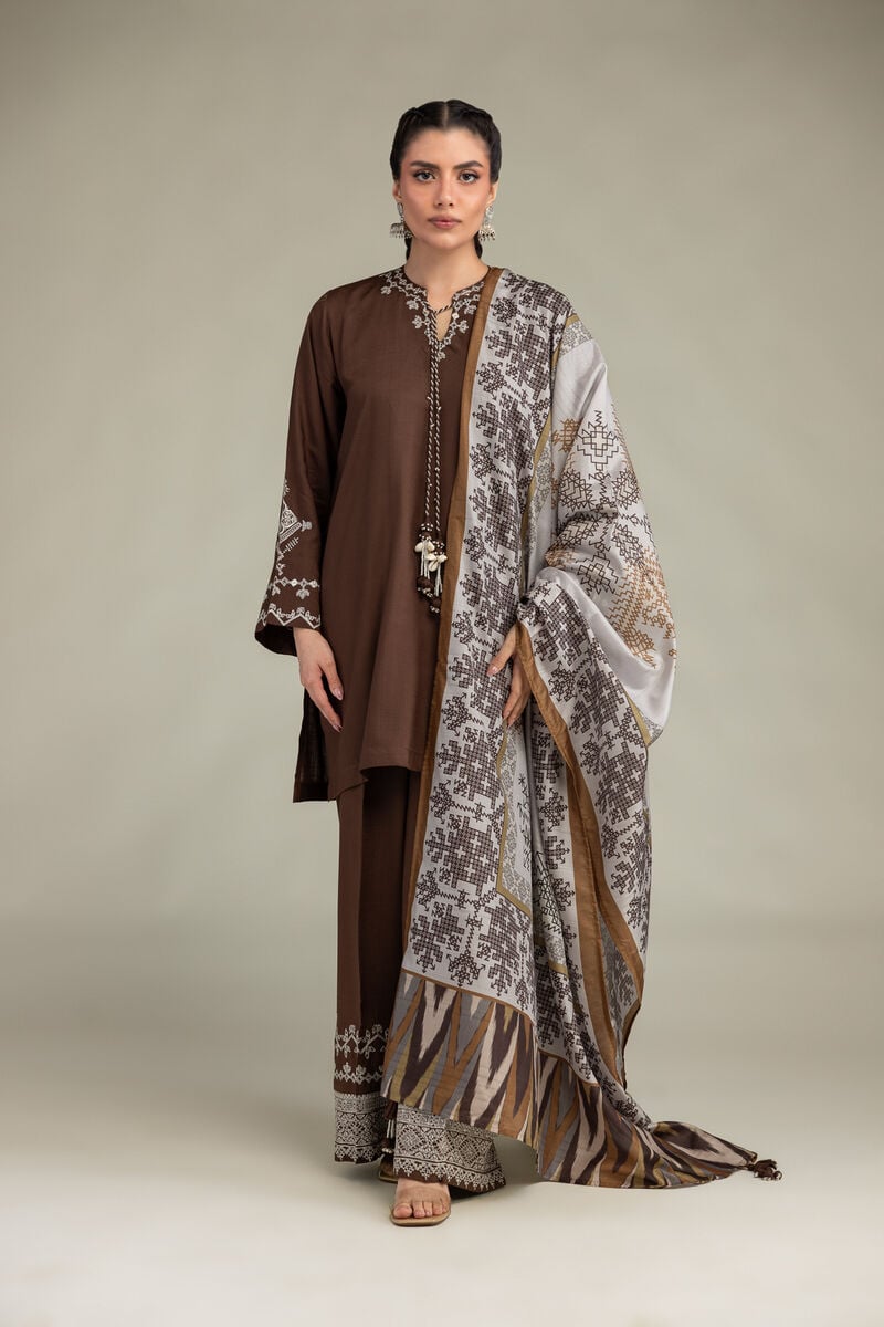 Embroidered | Polyester Silk | Brown Silk Dupatta | USD 30.00