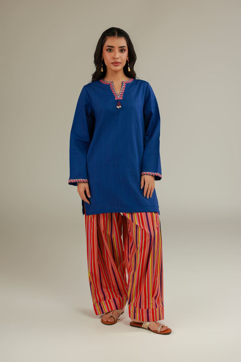 Embroidered | Cotton Dobby | Solid Blue Kurta | USD 35.00