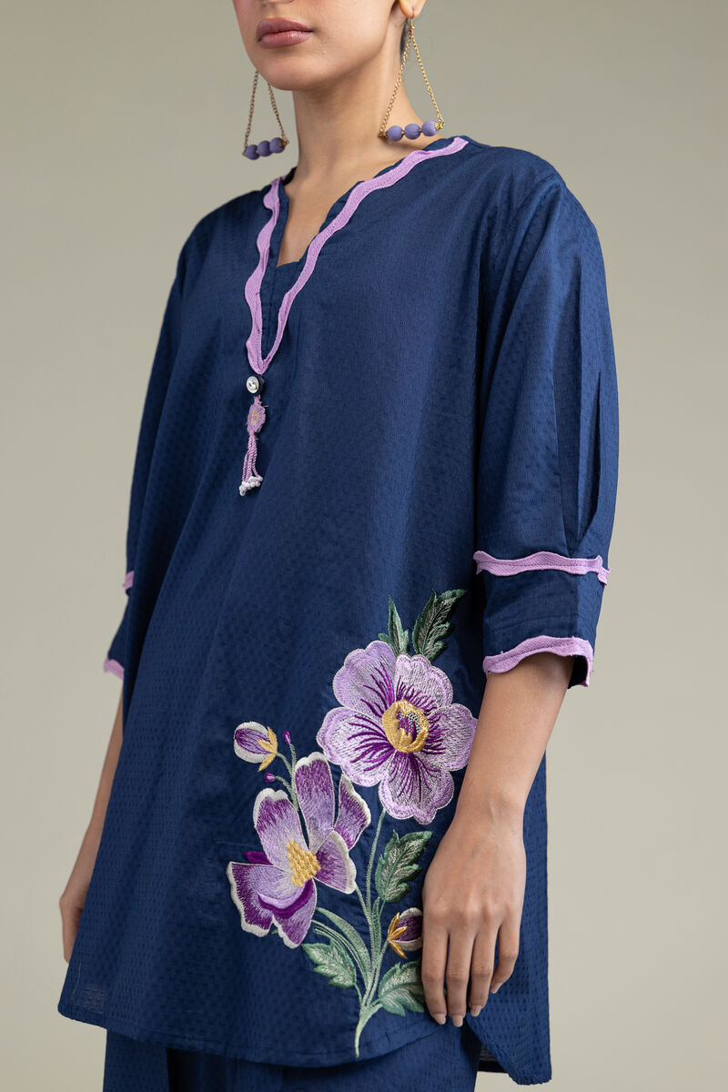 Embroidered | Cotton Dobby | Floral V-Neck Kurta | USD 10.50
