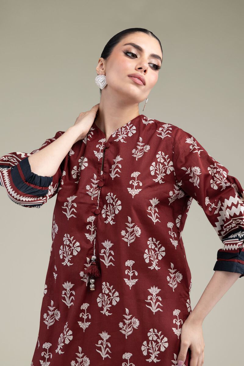 Printed | Cambric | Maroon Cambric Kurta | USD 30.00