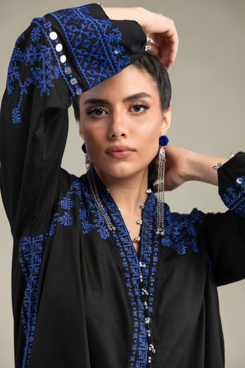 Embroidered | Raw Silk | V-Neck Longline Kurta | USD 65.00