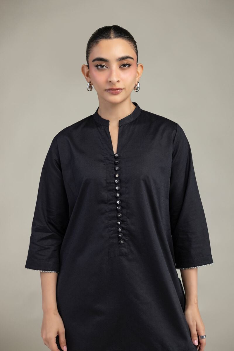 Embroidered | Textured Cotton Viscose | Black Cotton Kurta | USD 35.00