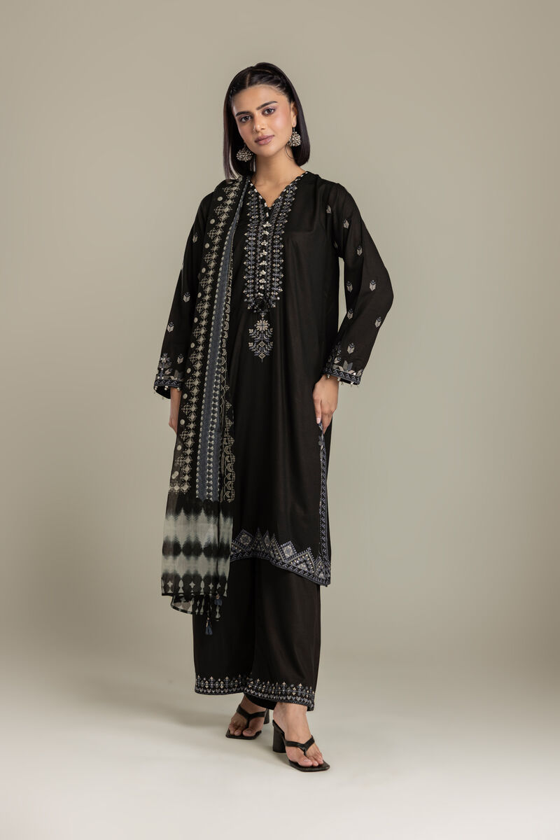 Embroidered | Raw Silk | Black Tailored 3-Piece | USD 105.00