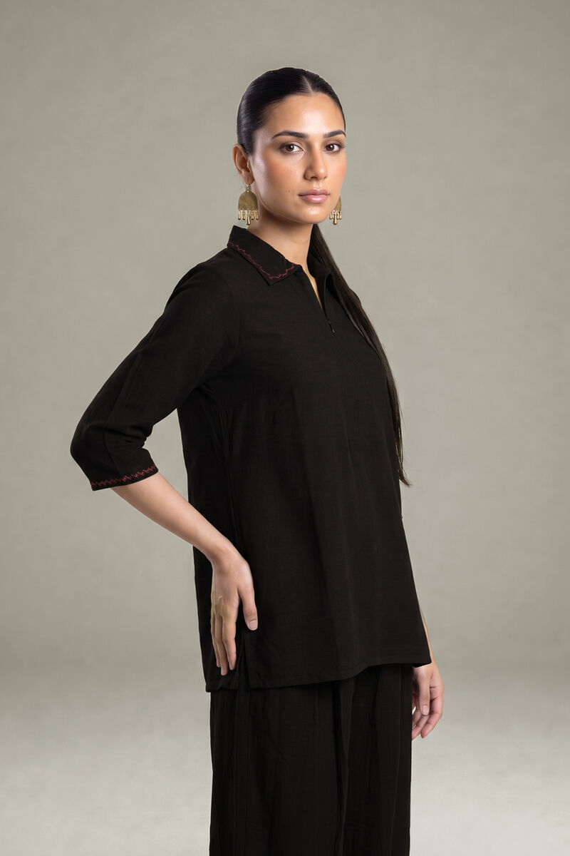 Dyed | Crepe | V-Neck Black Tunic | USD 40.00
