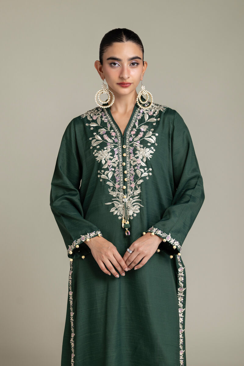 Embroidered | Raw Silk | Longline Silk Kurta | USD 65.00