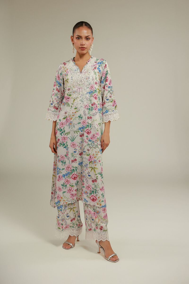 Embroidered | Raw Silk | Floral Lace Pants | USD 35.00