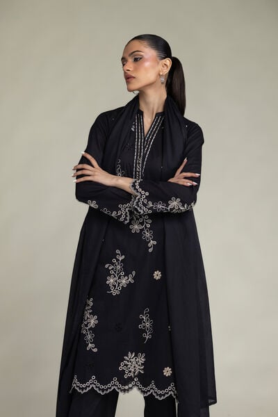 Embroidered | Cambric | Black Longline Kurta | USD 55.00