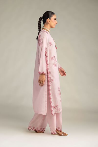 Embroidered | Raw Silk | Floral Pink Pants | USD 30.00