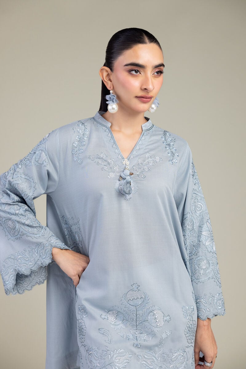 Embroidered | Raw Silk | Blue Silk Kurta | USD 55.00