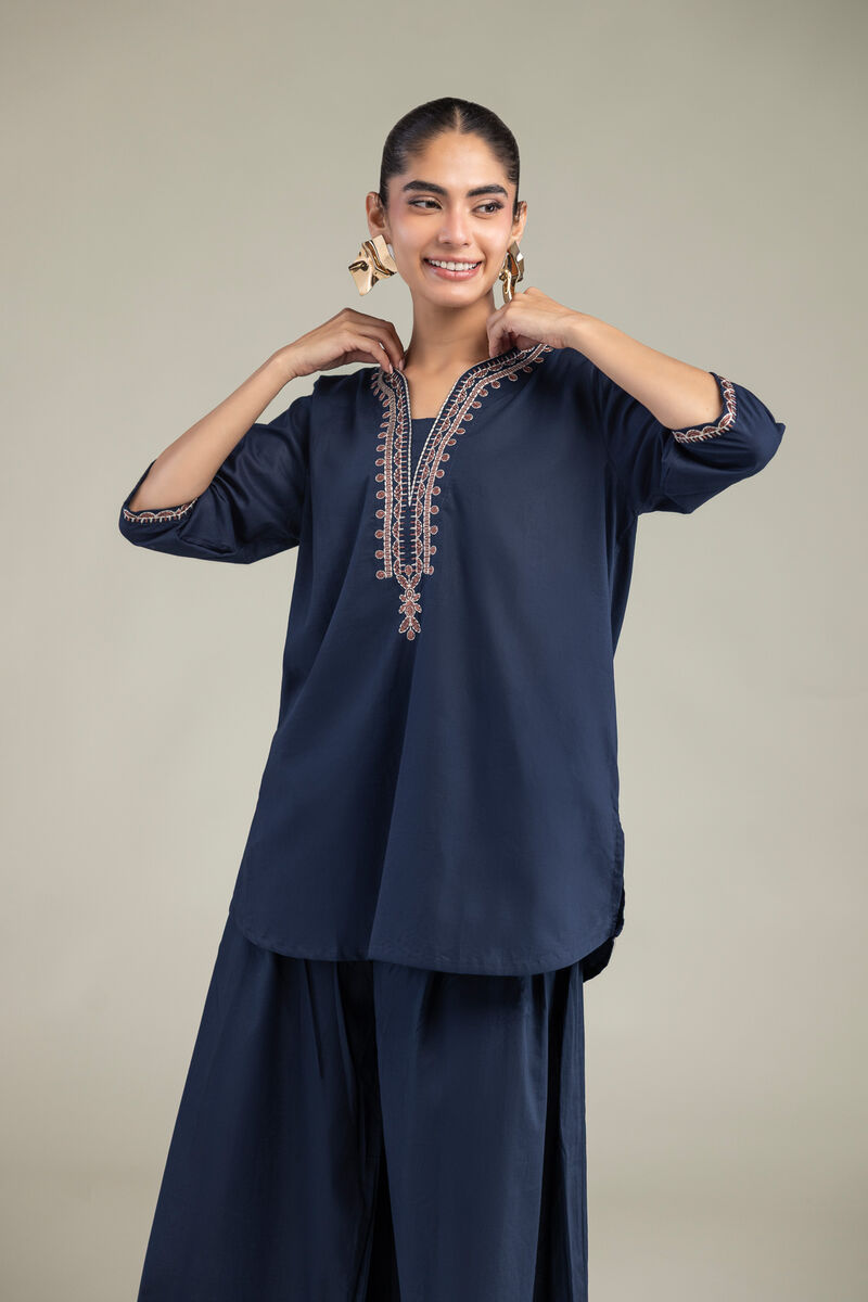 Embroidered | Cambric | Cambric Navy Kurta | USD 35.00