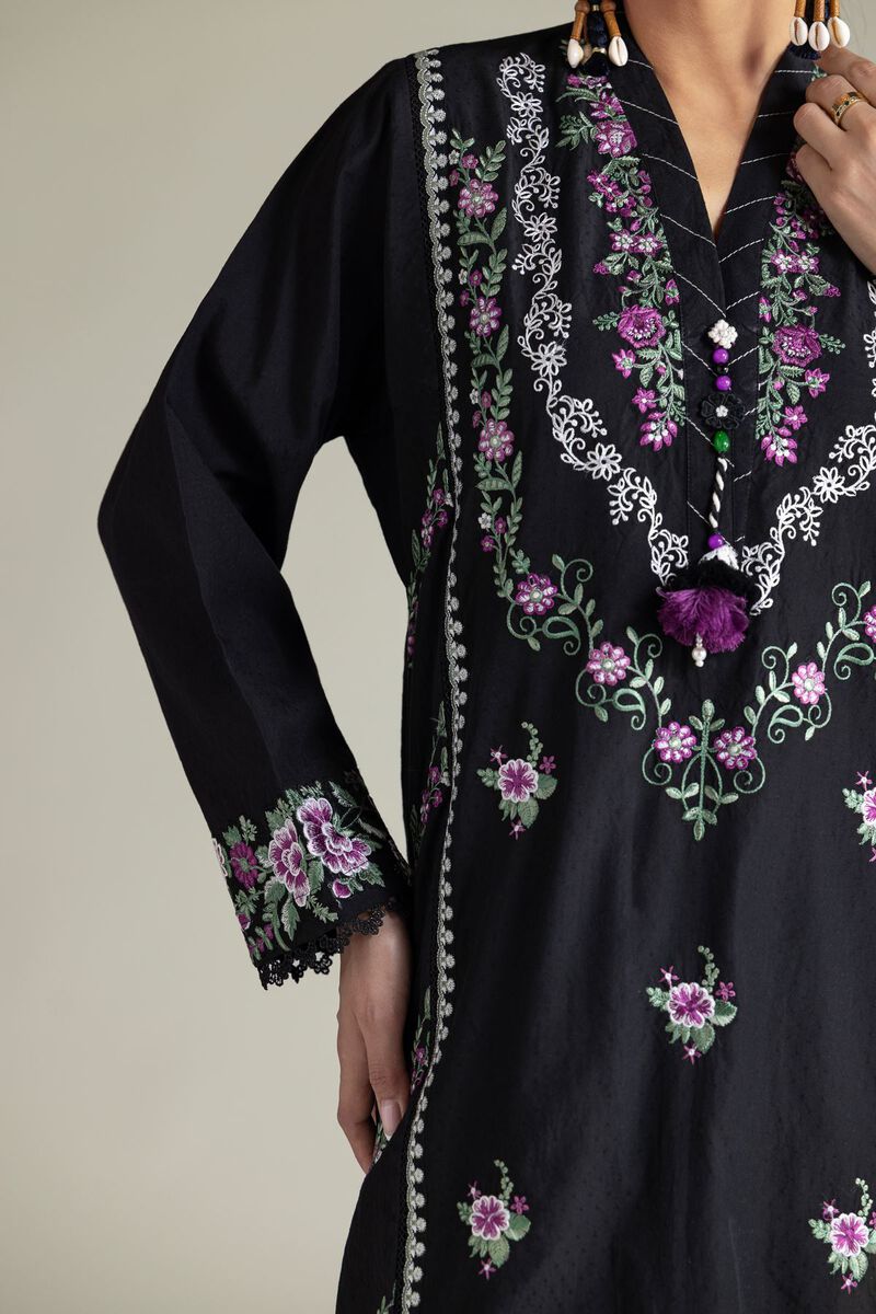 Embroidered | Cotton Dobby | Black Tailored 2-Piece | USD 70.00