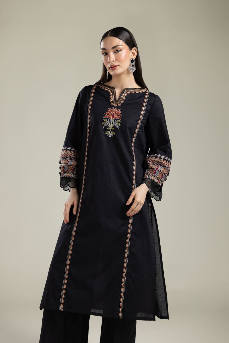 Embroidered |Cotton Dobby | Black Embroidered Kurta | USD 40.00