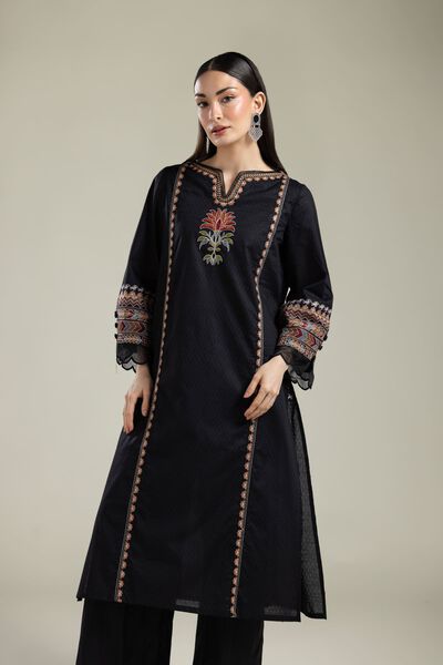Embroidered |Cotton Dobby | Black Embroidered Kurta | USD 40.00
