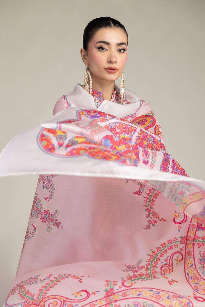 Embroidered | Polyester Silk | Pink Floral Dupatta | USD 30.00
