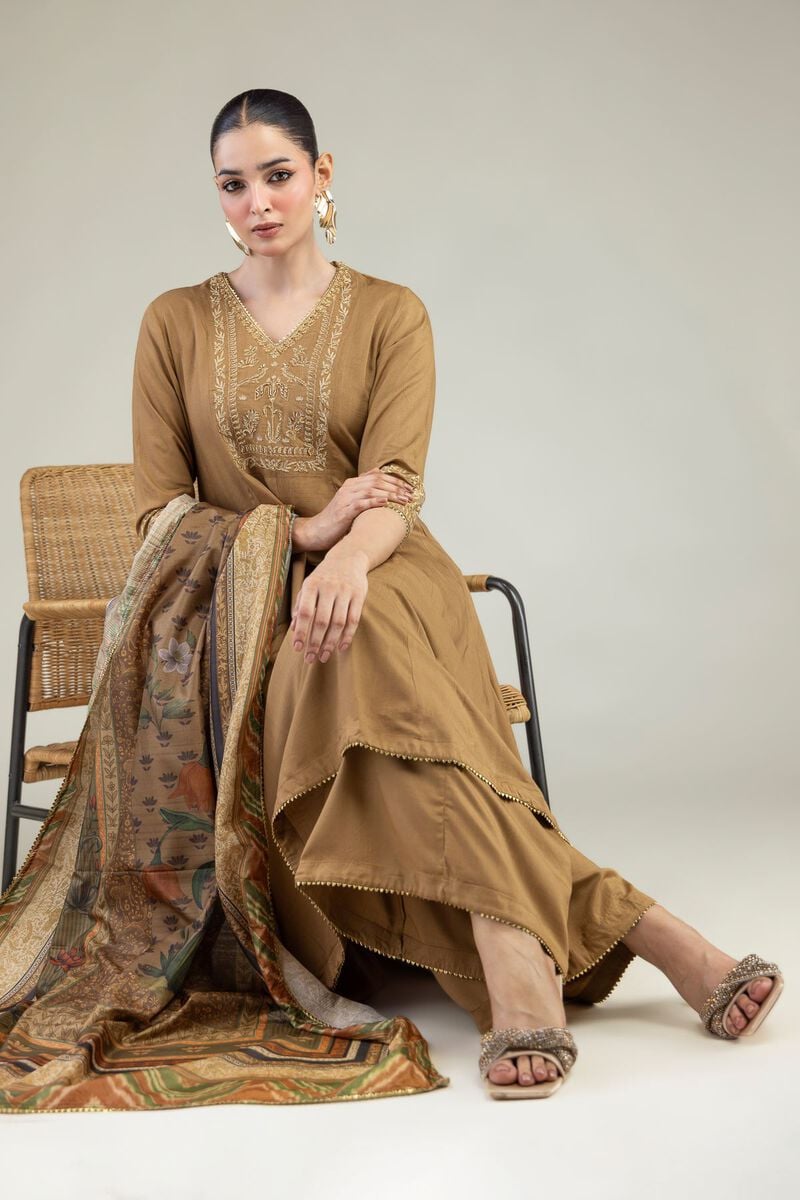 Embroidered | Raw Silk | V-Neck Silk Kurta | USD 60.00