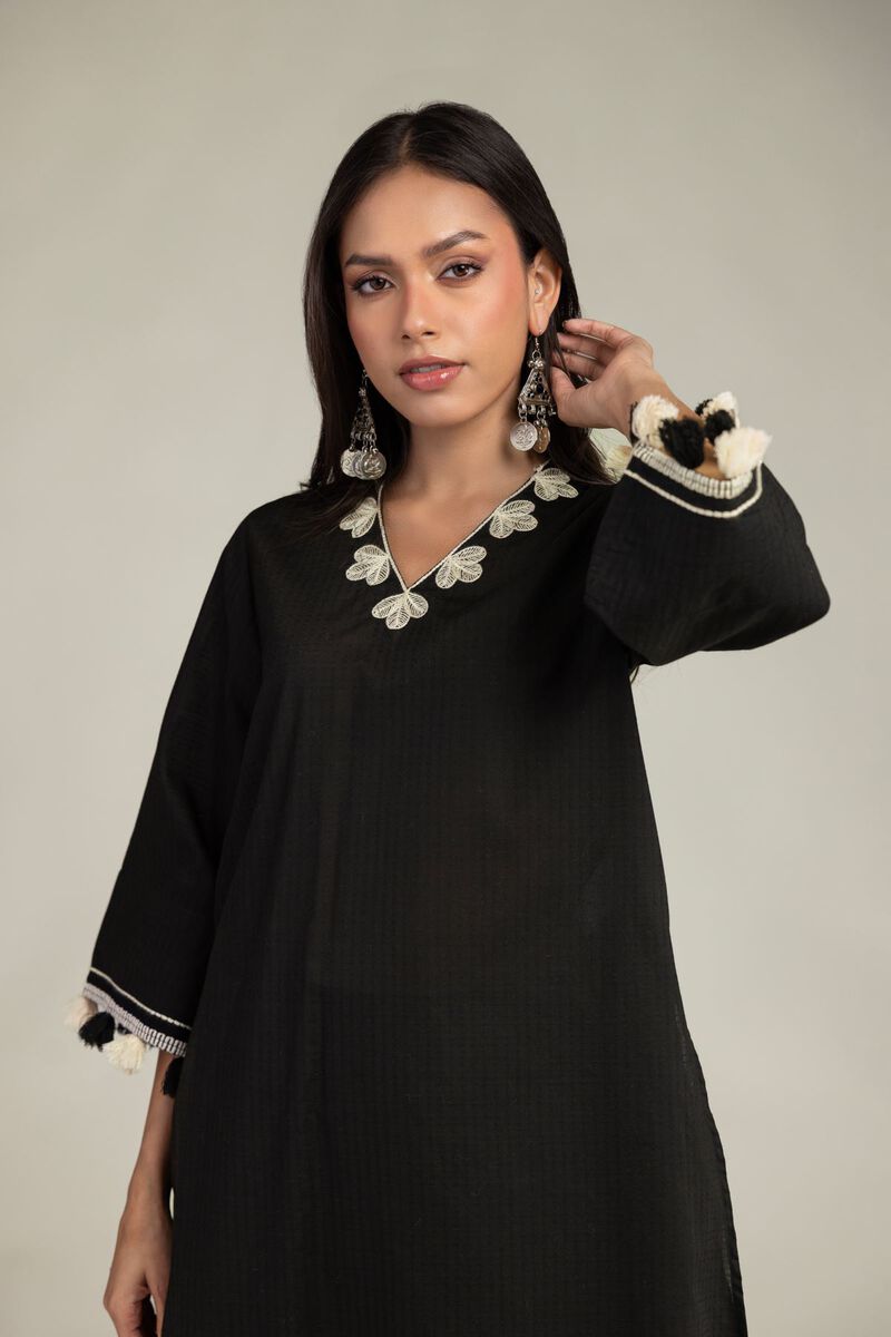 Embroidered | Cotton Dobby | Black Cotton Kurta | USD 35.00