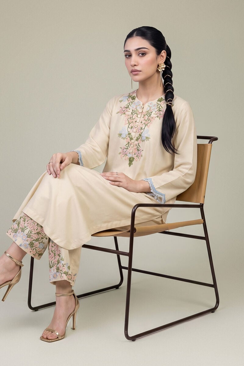 Embroidered | Raw Silk | Long Floral Kurta | USD 60.00